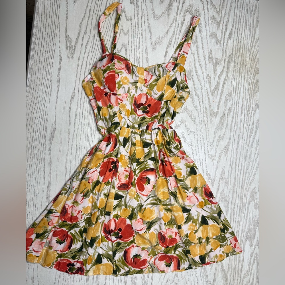 AUW Floral Dress in Red, Yellow, and Green